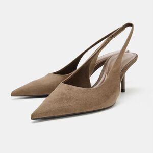ZARA NWT Taupe Gray | 2250/710/131 pointed toe Slingback Kitten Heels US 6